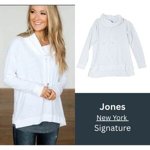 Jones New York Signature White Cowl Neck Hi Low Tunic Sweater Size Large